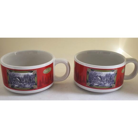 SOUP BOWLS-CURRIER & IVES-HOUSTON HARVEST-Holiday Design-Winter Skating-Set of 2 - Picture 11 of 13